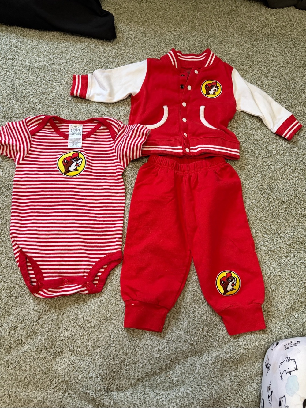 Red Striped & Solid 3-Piece Baby One-Piece and Set